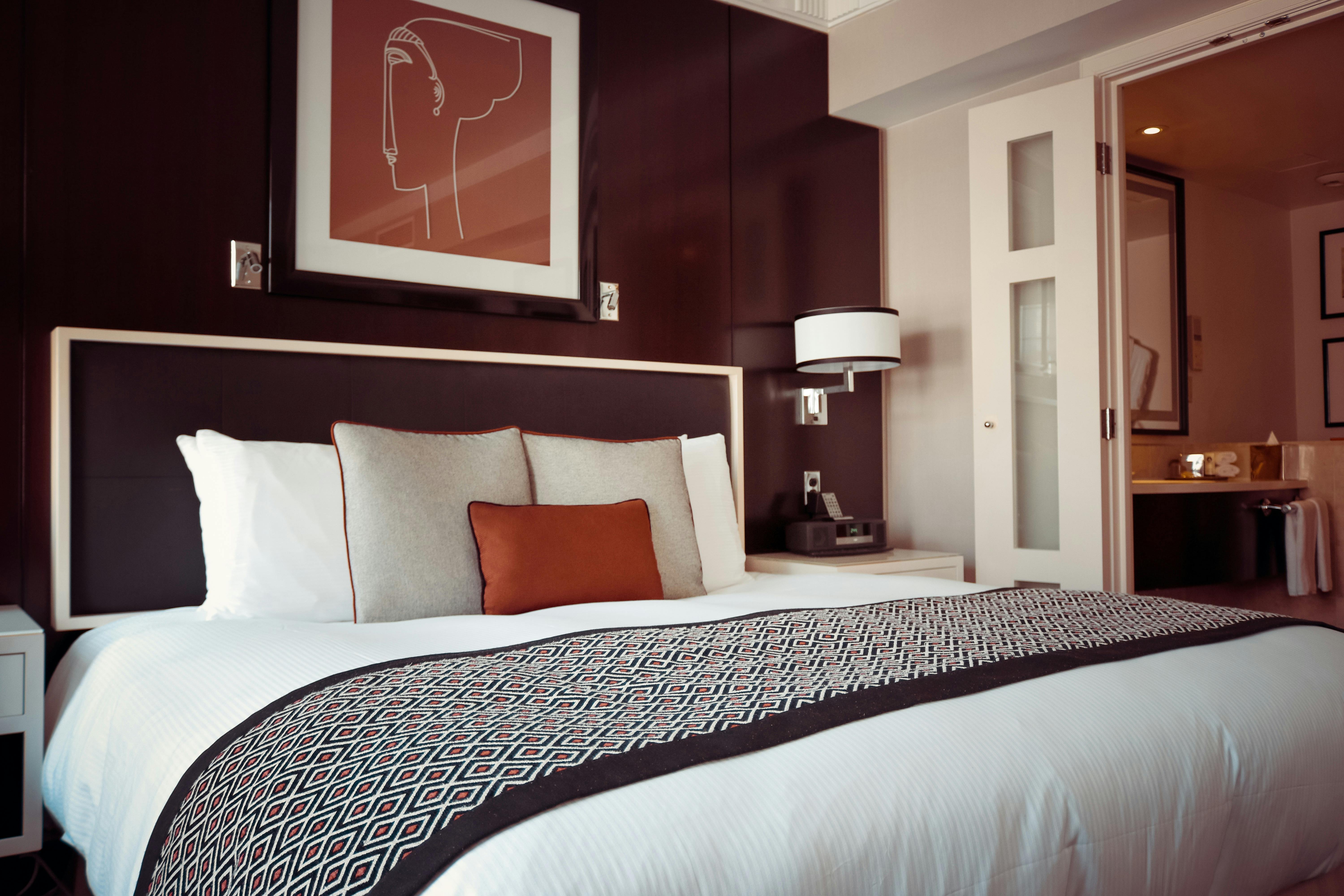 Luxury hotel room with elegant decor and comfortable bedding